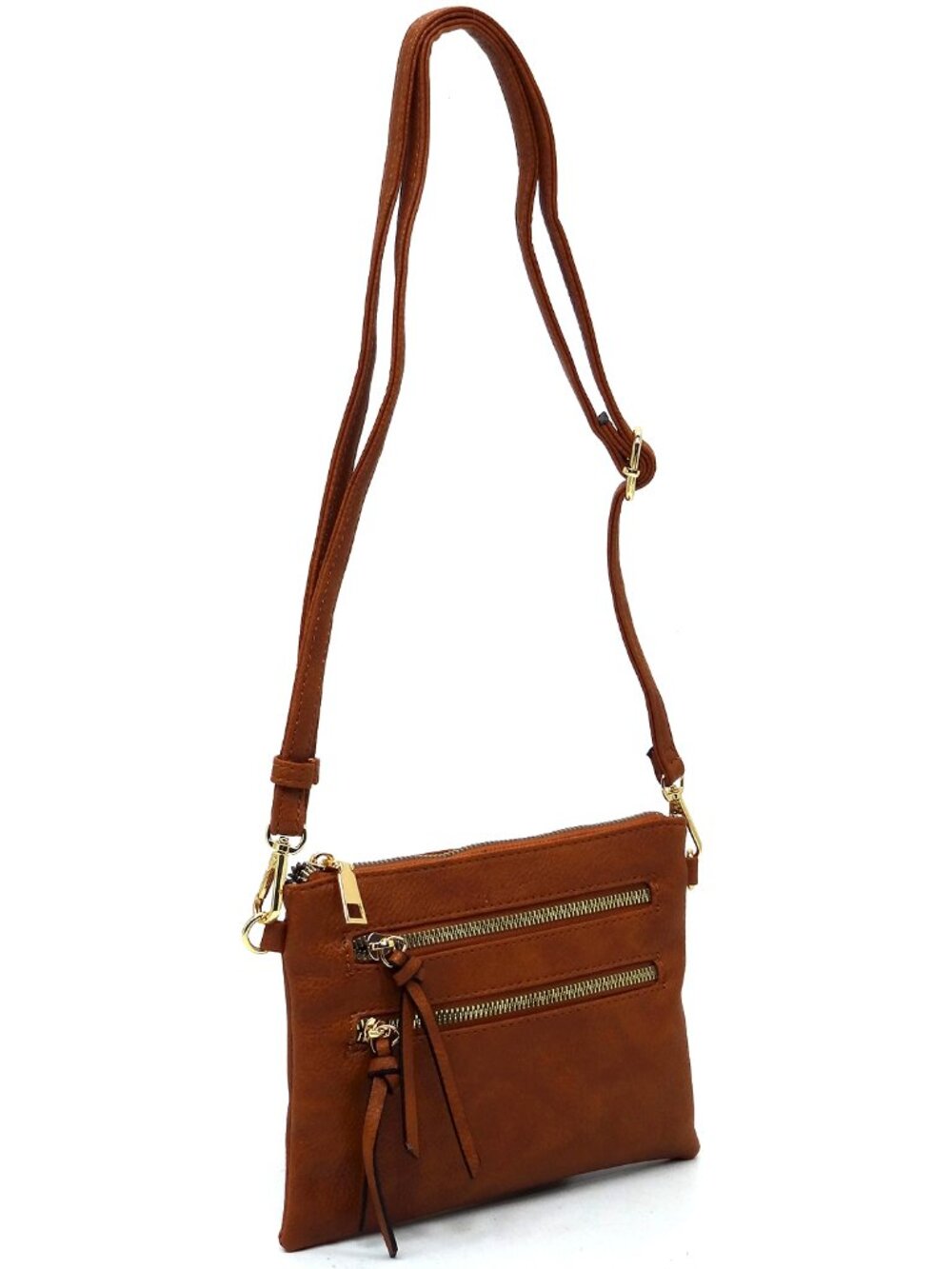 Fashion Multi Zipper Clutch Crossbody Bag - Brown
